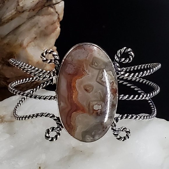 Handmade Jewelry - Natural Jasper Cabochon Stone Silver Bracelet